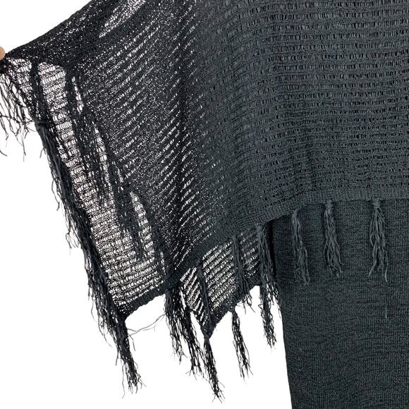 Soft Surroundings Fringe Sweater Black Knit Overlay Split Sleeve Womens S Petite - Picture 7 of 8